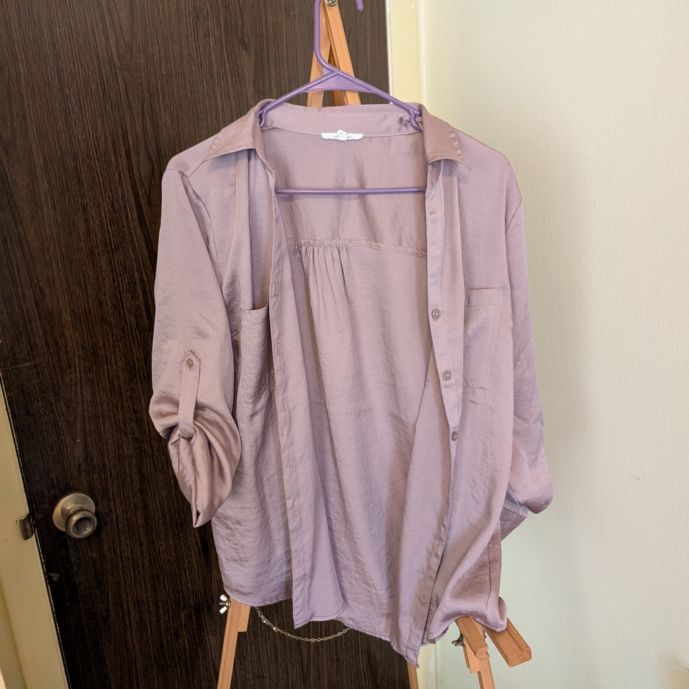 Lavender Button-Up Silk Blouse